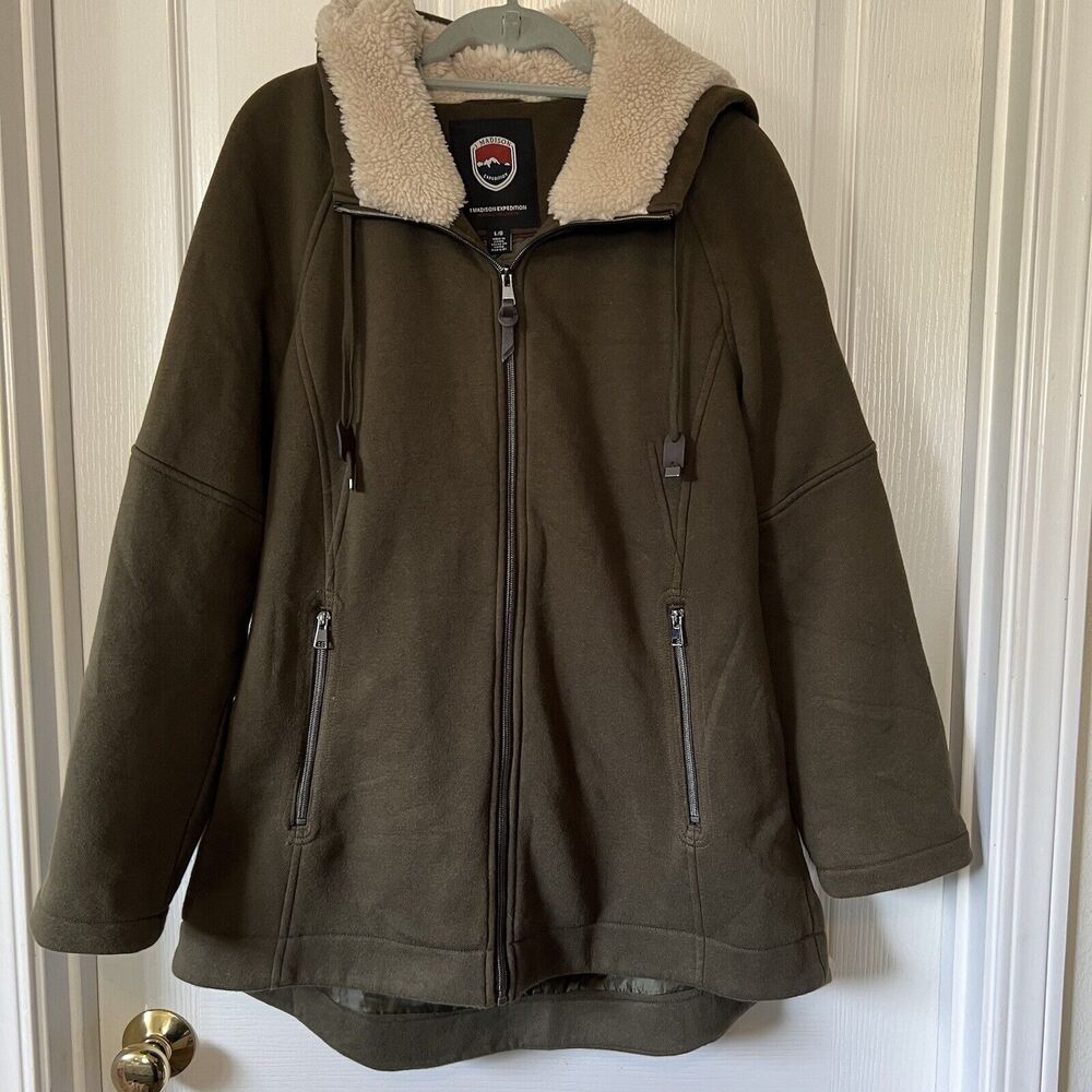 1 Madison Expedition Heritage Collection Women Green Sherpa Hooded Jacket Size L